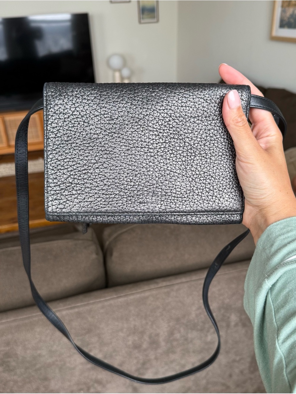 AllSaints Black Pebbled Leather Crossbody Bag - Silver/Black